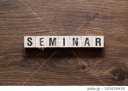 Seminar - word concept on building blocks, text Seminar - word concept on building blocks, text 105638438