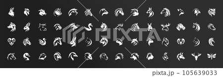 Set of animal head profile icons. Collection of simple flat wildlife logos.  105639033