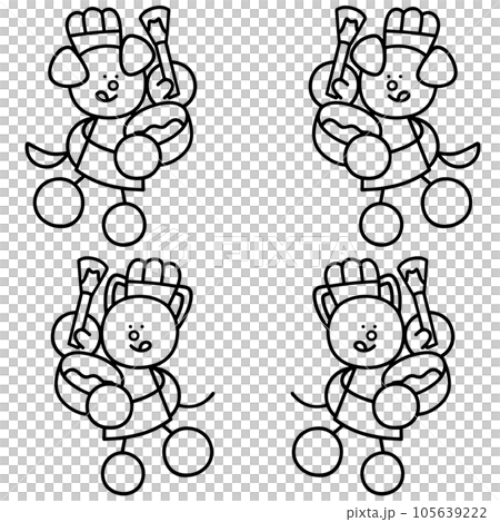 主廚 Wanmaru 和 Nyanmaru 的線描套裝狗貓 105639222