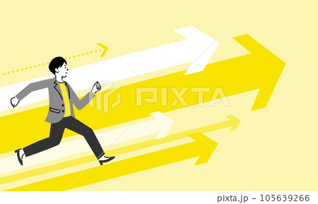 ジャンプする女性のビジネスマンと矢印のイラスト、ベクター 105639266