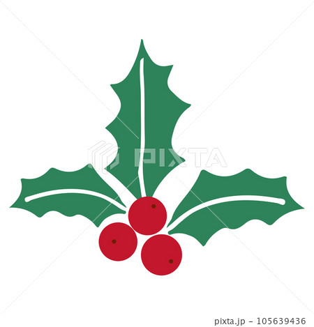 Mistletoe leaves and red berries silhouette, doodle style isolated on white background Mistletoe leaves and red berries silhouette, doodle style isolated on white background 105639436