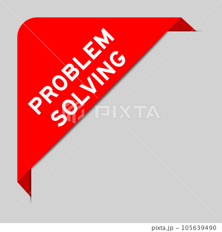 Red color of corner label banner with word problem solving on gray background Red color of corner label banner with word problem solving on gray background 105639490