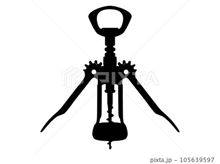 ワインオープナーのシルエットアイコン。 ワインの栓抜きのシンプルなサイン。	 105639597