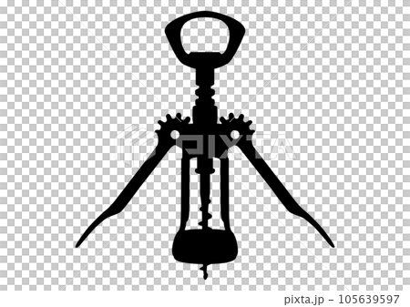 ワインオープナーのシルエットアイコン。 ワインの栓抜きのシンプルなサイン。	 105639597