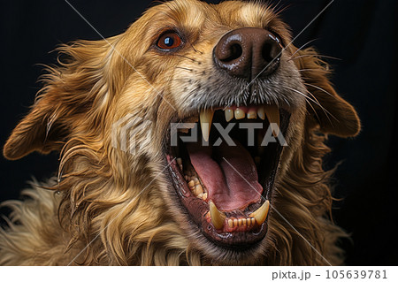 Portrait of an angry dog with sharp fangs. 105639781
