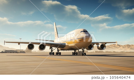 Passenger plane stands on the runway 3D visualization AI 105640474