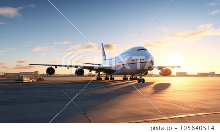 Passenger plane stands on the runway 3D visualization AI Passenger plane stands on the runway 3D visualization AI 105640514