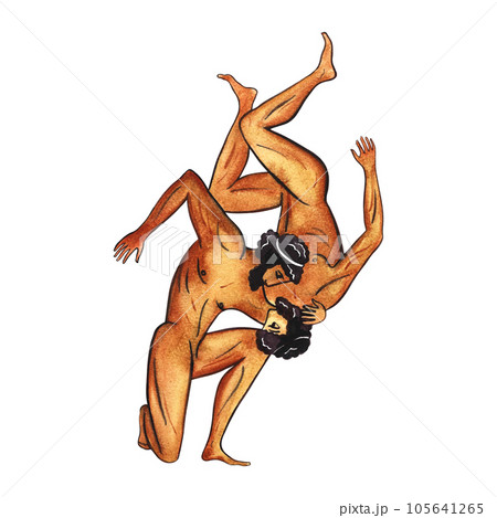 Ancient Greek Olympic athlete. Ancient Greek art. Painting on an amphora. Watercolor hand drawn illustration. Isolate. For the design of banners, prints and textiles. For packaging, labels, postcards. 105641265