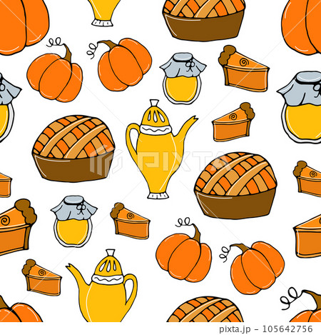 pattern - pumpkin pie with tea, honey and pumpkins 105642756