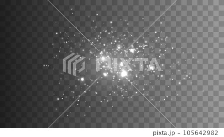 Glitter particles isolated on transparent background. Vector starry cloud with dust. Magical christmas decoration 105642982