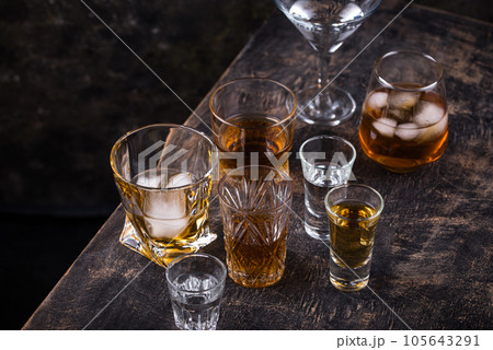Assortment of various strong alcohol drinks Assortment of various strong alcohol drinks 105643291