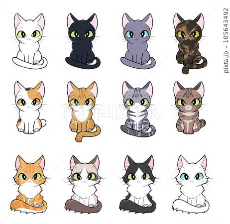 おすわりをする猫のイラストセット 105643492