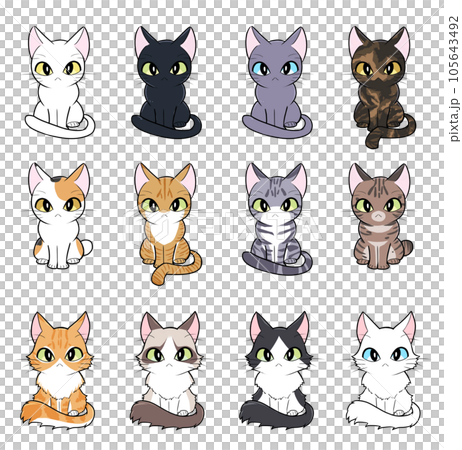 おすわりをする猫のイラストセット 105643492