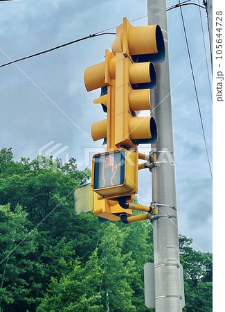 海外の黄色のかわいい信号機 105644728