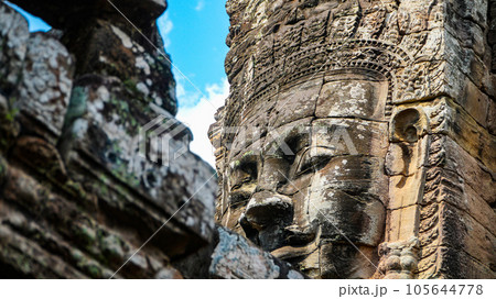 Ancient ruins Thom Bayon temple - famous Cambodian landmark, Angkor Wat complex of temples. Siem Reap, Cambodia. 105644778