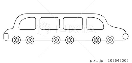 Vector black and white limousine car. Funny line automobile for kids. Cute vehicle clip art. Retro transport icon or coloring page isolated on white background 105645003