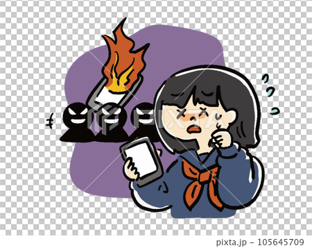 携帯電話とインターネットの炎上トラブルで困っている女子学生のイラスト 105645709