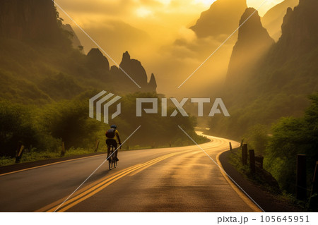 Cyclist riding bike 105645951