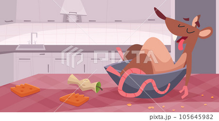 Laboratory mouse. Background with cute funny rat exact vector illustration in cartoon style 105645982