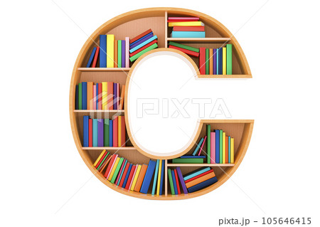 Letter C, alphabet in the form of shelves with books, 3D rendering Letter C, alphabet in the form of shelves with books, 3D rendering 105646415