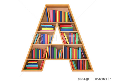 Letter A, alphabet in the form of shelves with books, 3D rendering 105646417