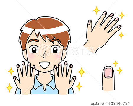 ポップでかわいい手描きネイルケアイラスト（綺麗な爪・男性） 105646754