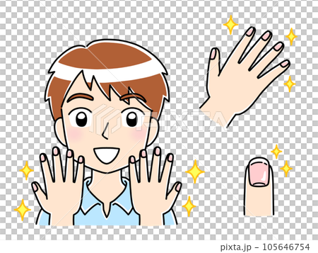 ポップでかわいい手描きネイルケアイラスト（綺麗な爪・男性） 105646754