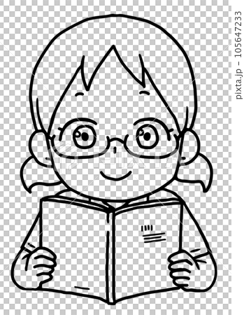 讀課本的夏季女學生線畫 105647233