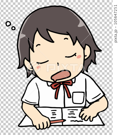 勉強中居眠りする夏の女子生徒 勉強中居眠りする夏の女子生徒 105647251