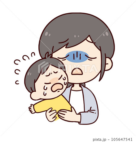 泣く子供と疲れてる女性 泣く子供と疲れてる女性 105647541