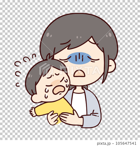 crying child and tired woman crying child and tired woman 105647541