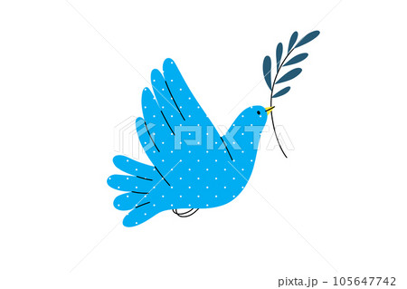 War and peace - Dove of peace -modern flat vector concept digital illustration of a dove holding an olive branch. Ukranian flag colored illustartion. Creative anti-war poster. War and peace - Dove of peace -modern flat vector concept digital illustration of a dove holding an olive branch. Ukranian flag colored illustartion. Creative anti-war poster. 105647742