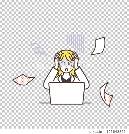 Image illustration material of a woman who is in trouble because of too much work Work efficiency improvement Productivity improvement 105648821