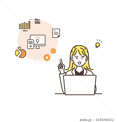 説明するビジネス女性のイメージイラスト素材 105648822