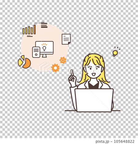 説明するビジネス女性のイメージイラスト素材 105648822