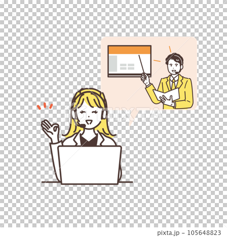 オンラインで講習を受ける女性のイメージイラスト素材 105648823