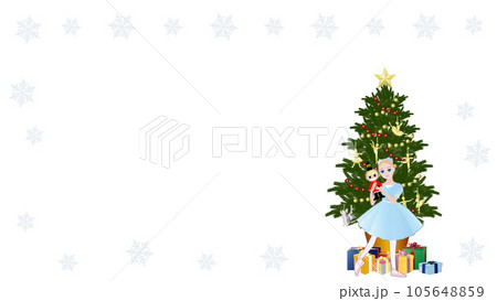 バレエ「くるみ割り人形」クララを踊るバレリーナをイメージしたイラストセット_コピースペースあり 105648859