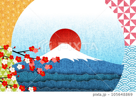 富士山 梅 和柄 背景 富士山 梅 和柄 背景 105648869