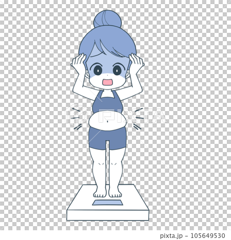 太ってしまった女性が体重計に乗ってショックを受ける受けるイラスト 太ってしまった女性が体重計に乗ってショックを受ける受けるイラスト 105649530