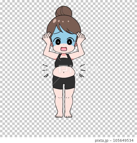太ってしまった女性がショックを受けるイラスト 105649534