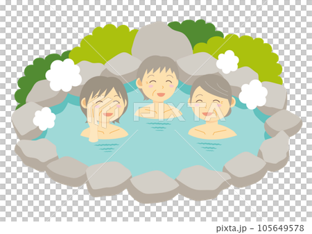 温泉に入るお年寄りイラスト_女湯 温泉に入るお年寄りイラスト_女湯 105649578