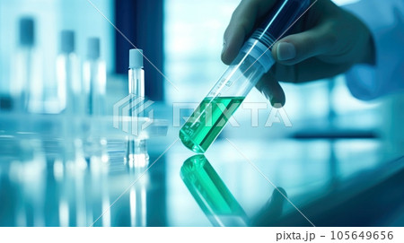 Scientist working at the laboratory, Investigator checking test tubes, Doctor in laboratory checking test tubes, Generative AI illustration 105649656