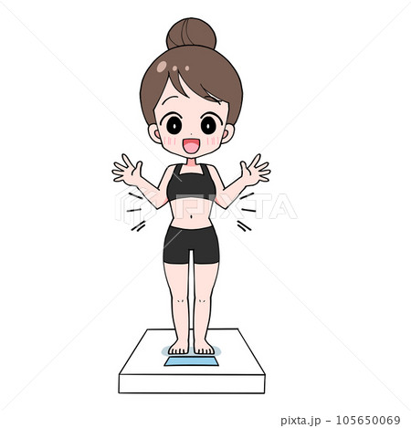 ウエストが細くなって喜ぶスリムな女性のイラスト 105650069