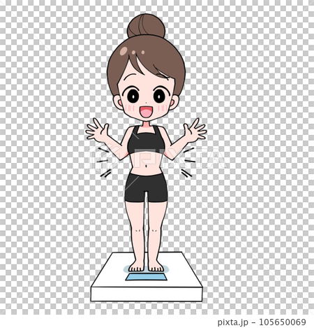 ウエストが細くなって喜ぶスリムな女性のイラスト 105650069