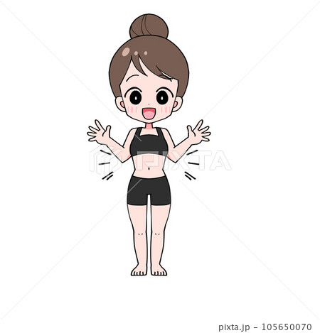 ウエストが細くなって喜ぶスリムな女性のイラスト 105650070