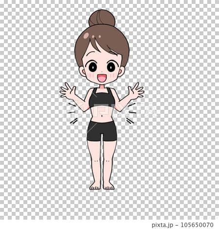 ウエストが細くなって喜ぶスリムな女性のイラスト 105650070