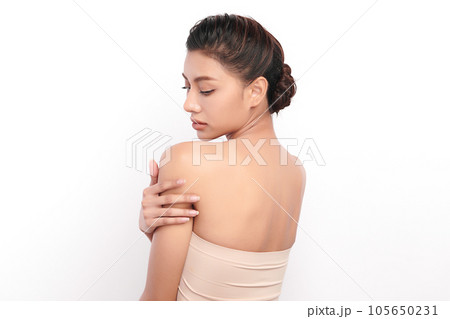 Beautiful young asian woman with clean fresh skin on white background, Face care, Facial treatment, Cosmetology, beauty and spa, Asian women portrait. 105650231