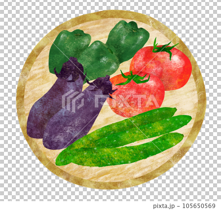ザルに乗った夏野菜 手描き イラストのイラスト素材 [105650569] - PIXTA