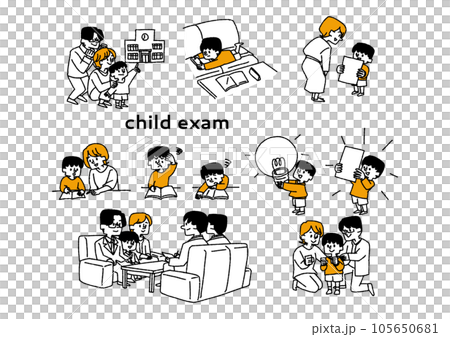 Illustration set of a little boy aiming to pass the exam with his family Illustration set of a little boy aiming to pass the exam with his family 105650681