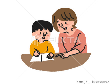 勉強をお母さんが優しく教えてあげている様子のイラスト 105650692